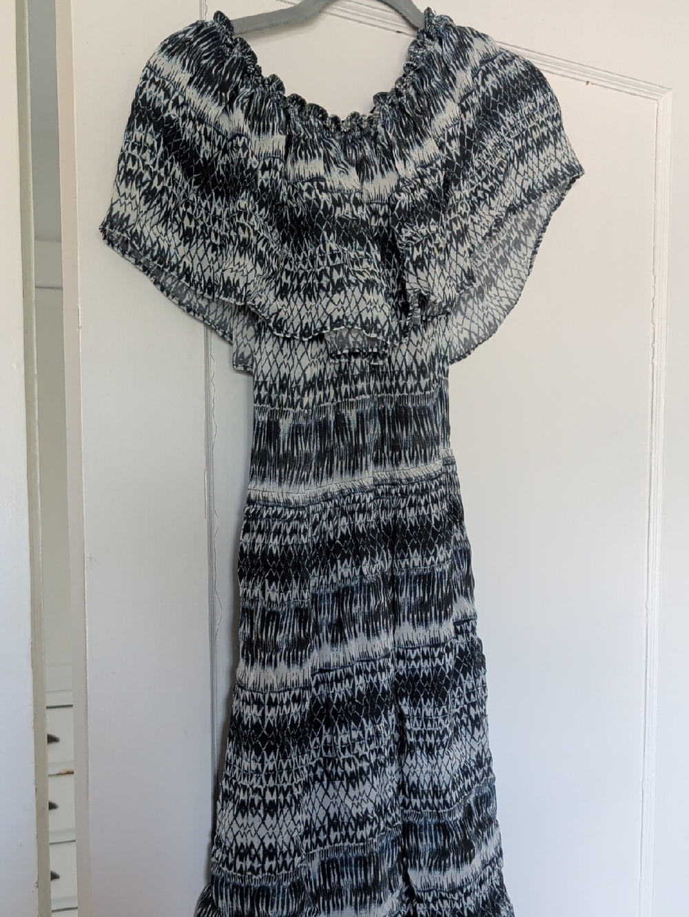 Love Sam Navy and White Printed Maxi Dress with Smocked Bodice